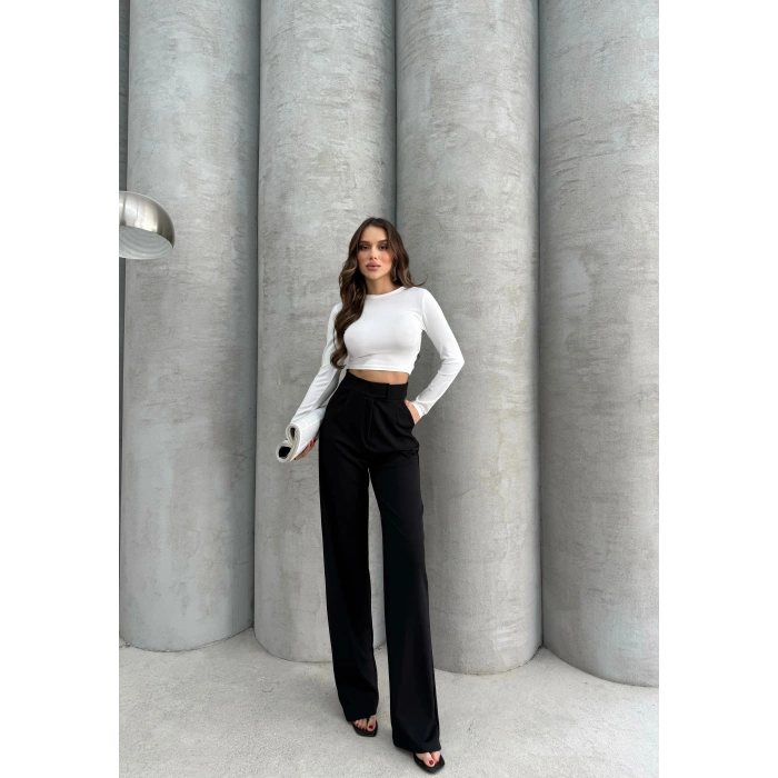 Cırtlı pantolon krep siyah pt
