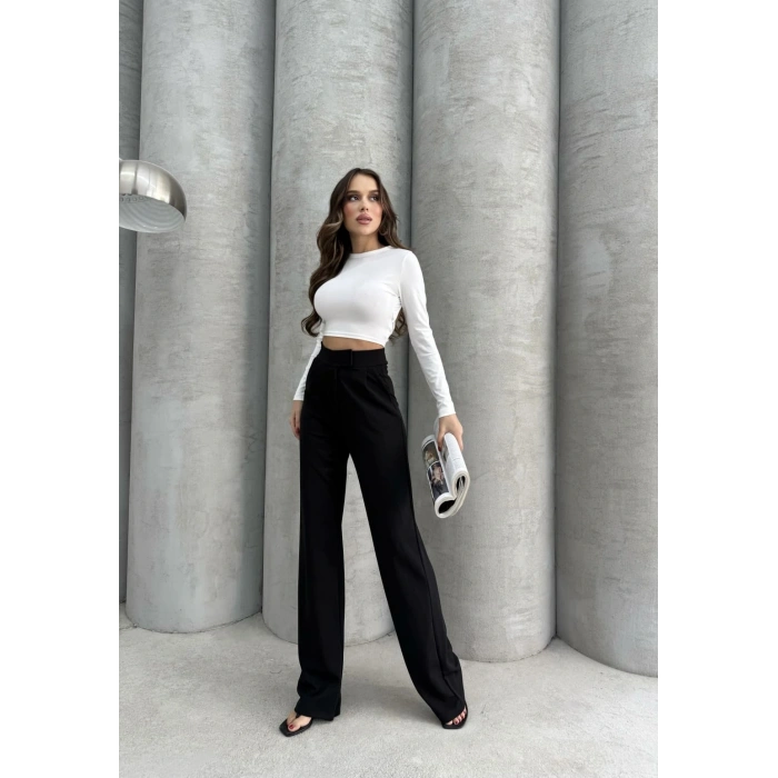Cırtlı pantolon krep siyah pt