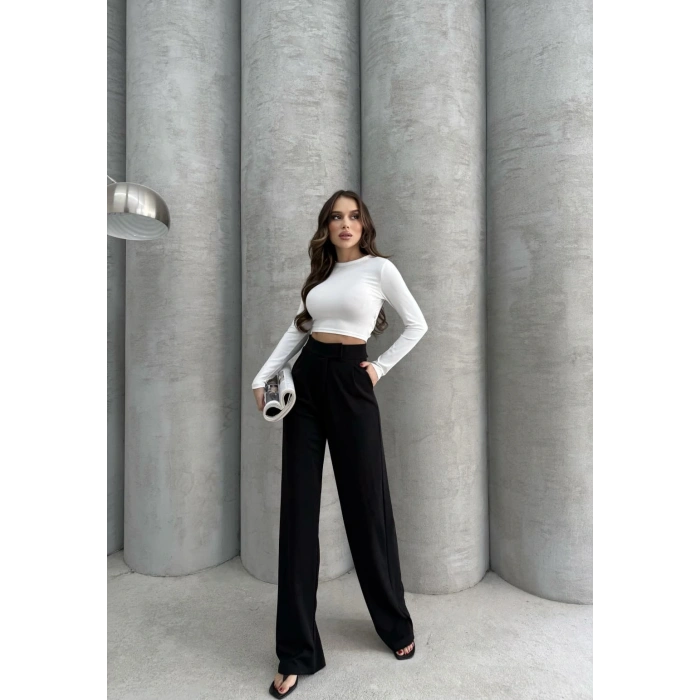 Cırtlı pantolon krep siyah pt