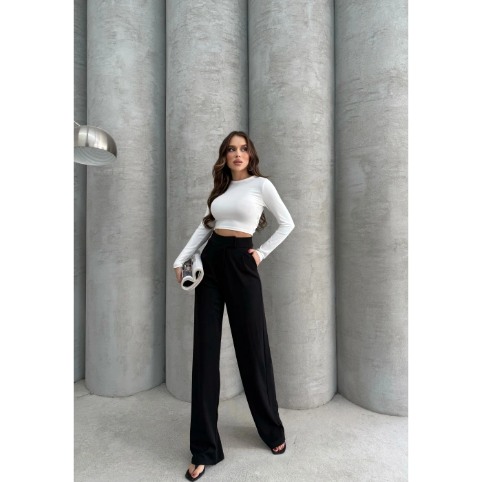 Cırtlı pantolon krep siyah pt