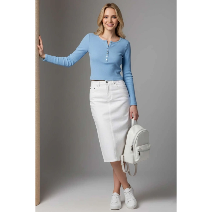 Çıtçıt Detaylı Bluz Mavi T4343