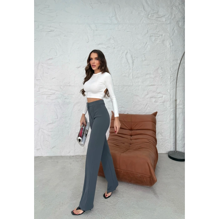 Düğmeli Palazzo pantolon füme p170091