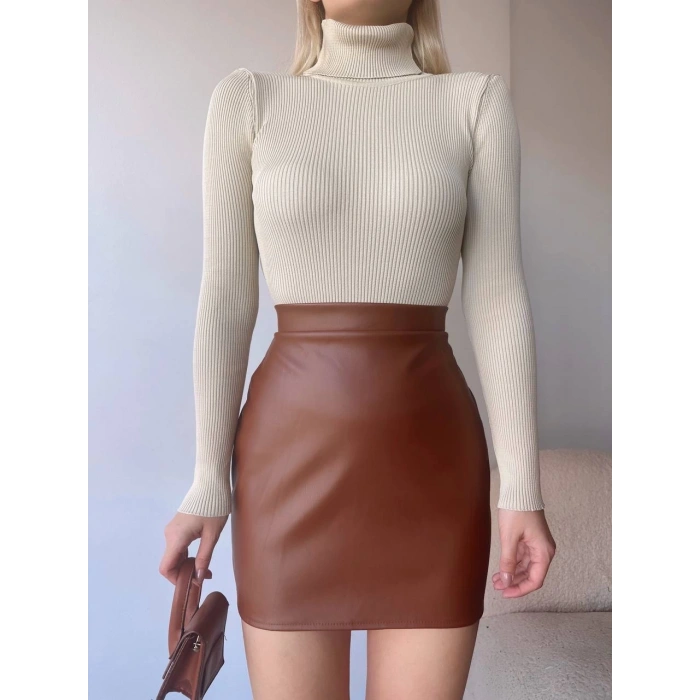 Düz deri etek taba h24468