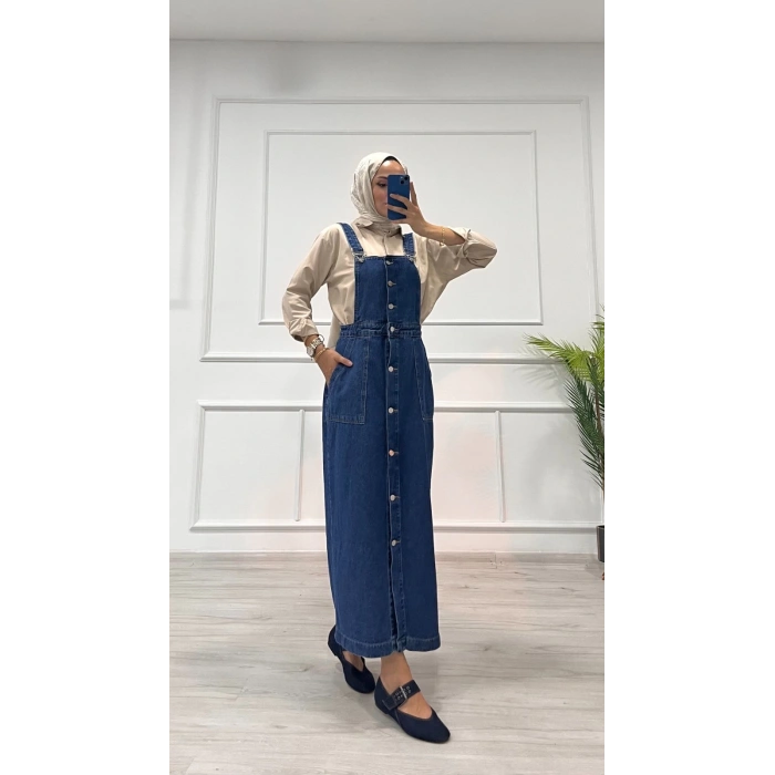 Etekli salopet enzim süper taş yıkama koyu mavi d2521