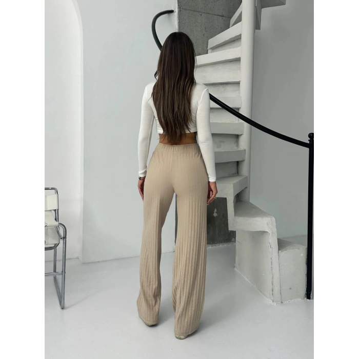 Fitilli şardonlu pantolon bej a4058
