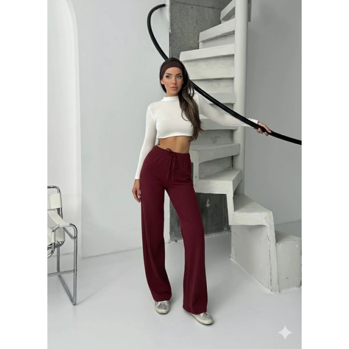 Fitilli şardonlu pantolon bordo a4058