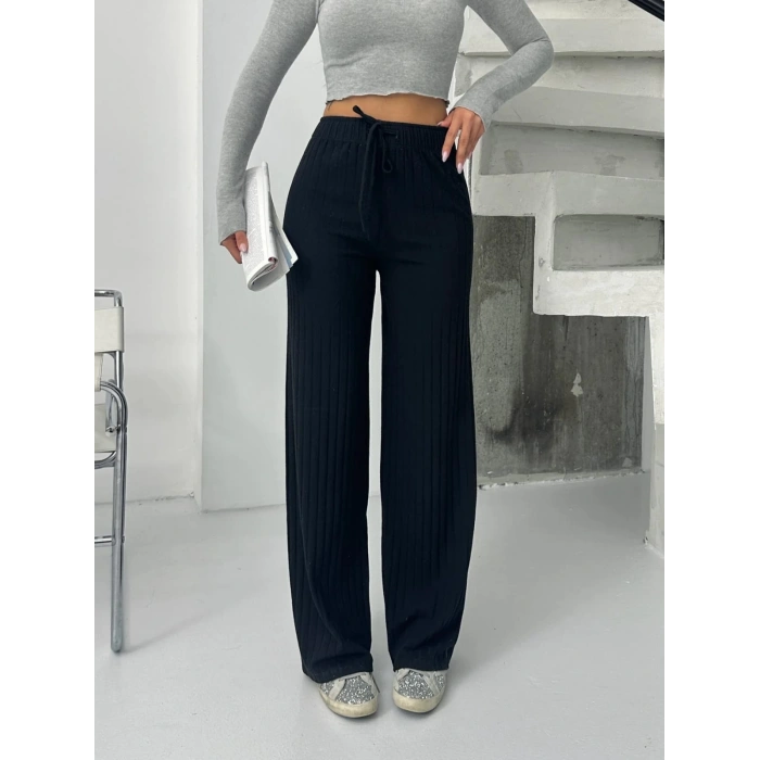 Fitilli şardonlu pantolon siyah a4058