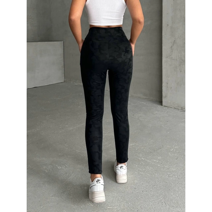 Gizli yan fermuarlı bulut desenli tayt siyah h248638