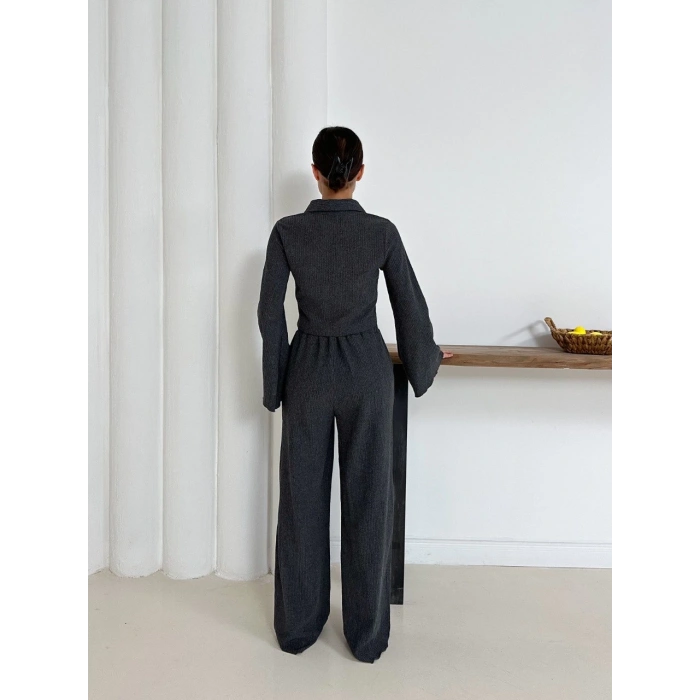 Gömlek yaka kaplama düğmeli takım antrasit st265866