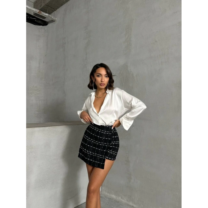 İki düğmeli ch kumaş şort etek siyah h26414