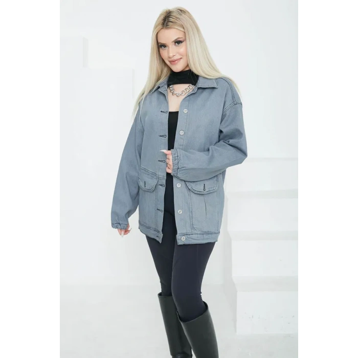 Kadın Oversize Körüklü Cep Kot