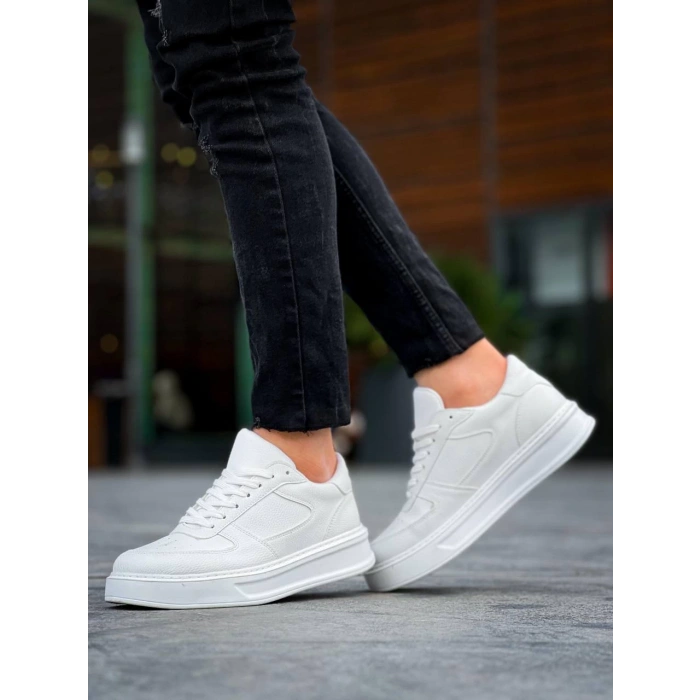 KB-X8 Kuback Beyaz Cilt Beyaz Yüksek Taban Günlük Spor Ayakkabı