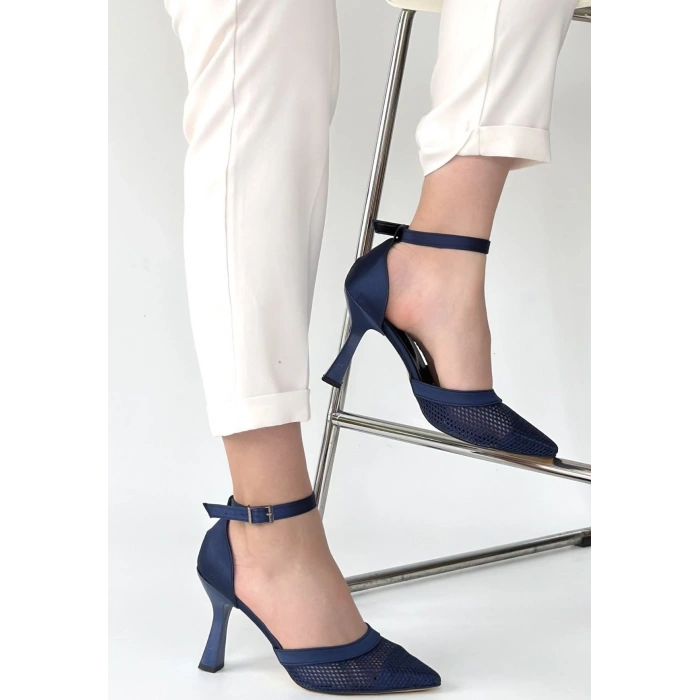 Keny Lacivert Saten Topuklu Ayakkabı
