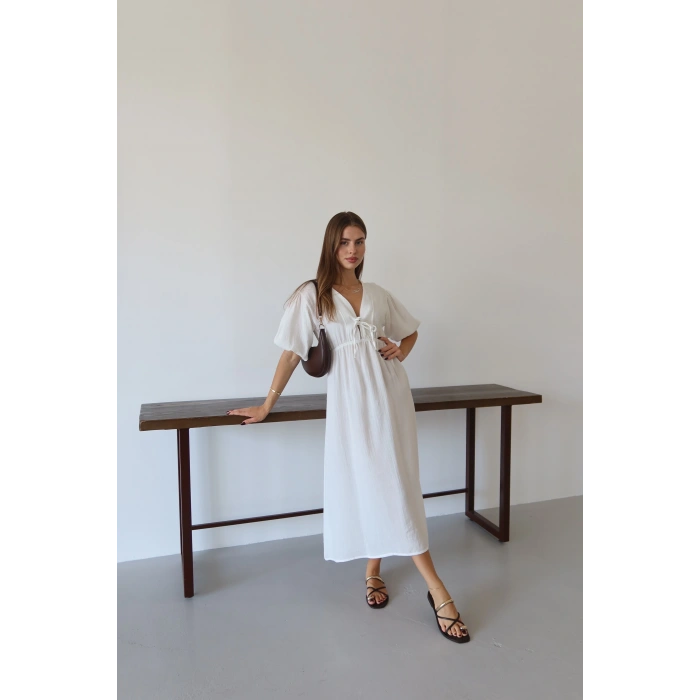 Kısa kollu müslin elbise beyaz pt