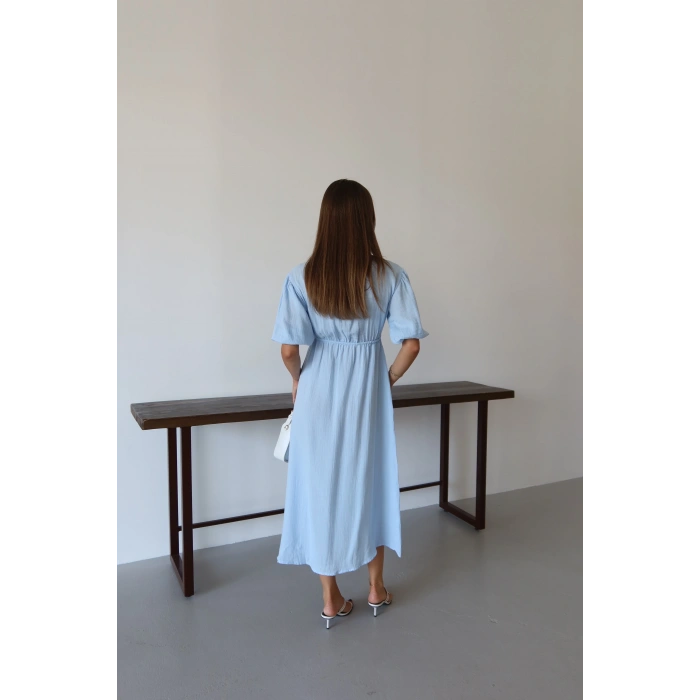 Kısa kollu müslin elbise mavi pt
