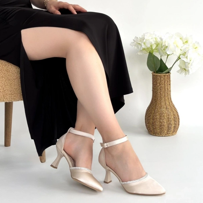 Mejja Bej Saten Topuklu Ayakkabı