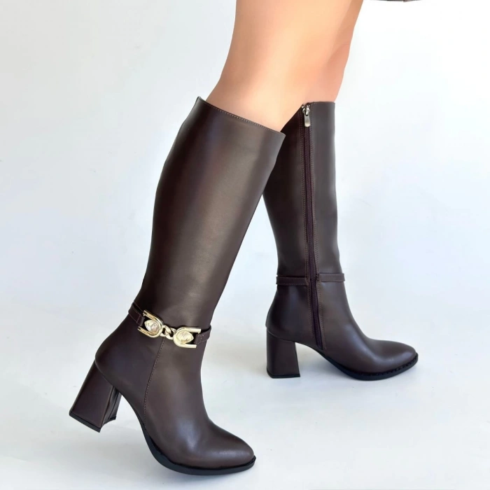 Mooni Kahverengi Cilt Topuklu Çizme