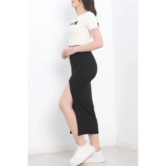 Nakışlı etekli takım siyah beyaz s3899