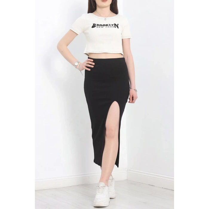 Nakışlı etekli takım siyah beyaz s3899