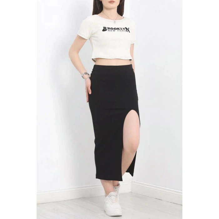 Nakışlı etekli takım siyah beyaz s3899