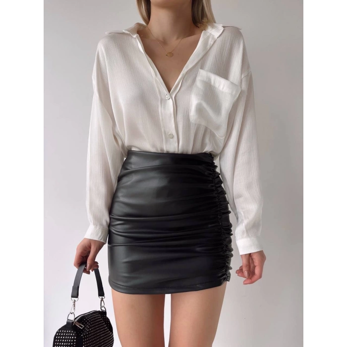 Önden büzgülü etek siyah h24210