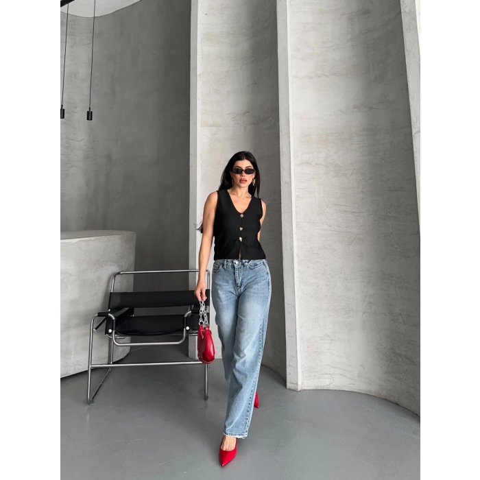 Palazzo straight kar yıkama jeans pantolon mavi d2008