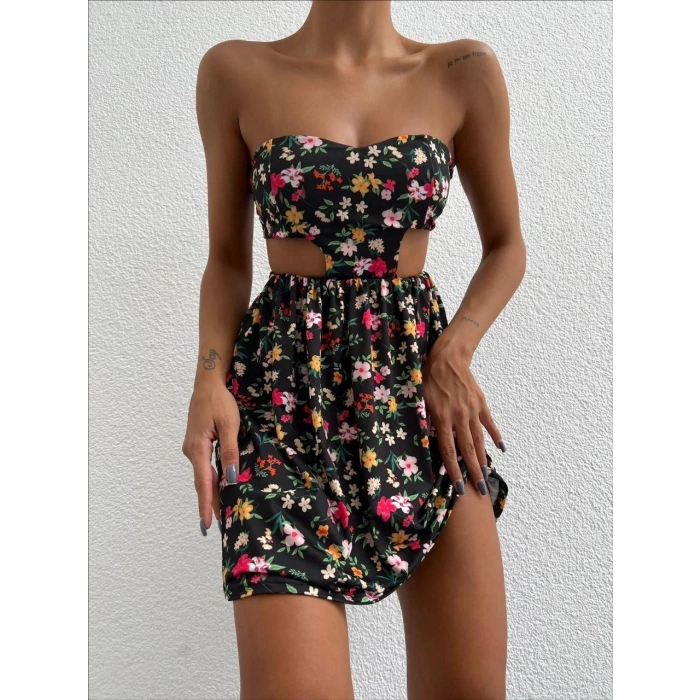 Straplez elbise baskılı