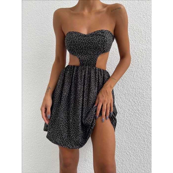 Taşlı straplez elbise