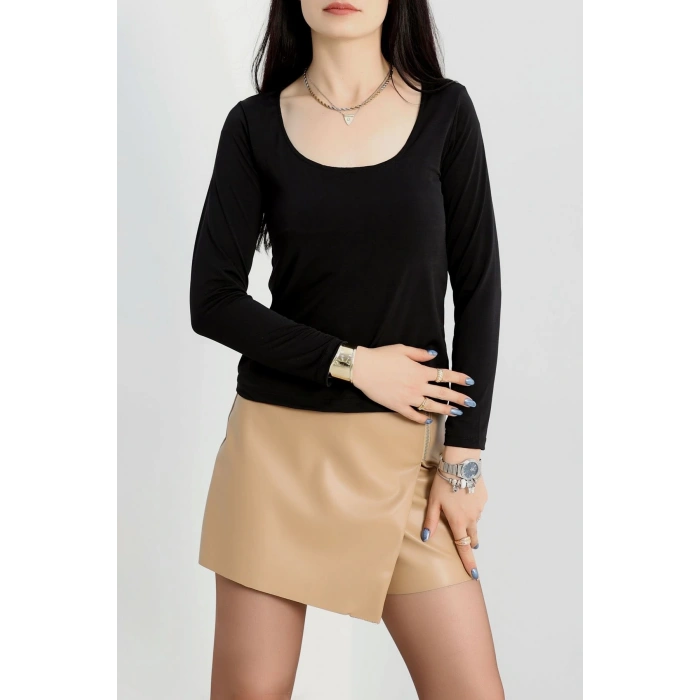 U yaka kaşkorse bluz siyah A132