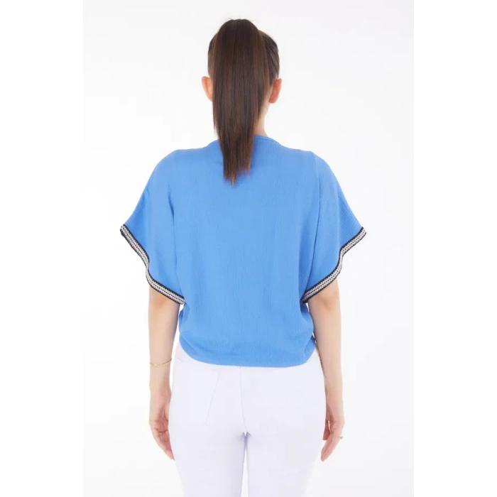 V yaka büzgülü detaylı bluz