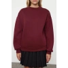 3 iplik şardonlu bisiklet yaka sweatshirt bordo