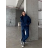 3 iplik şardonlu kapşonlu sweatshirt lacivert p510436