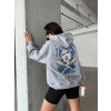 3 iplik şardonlu oversize kafa baskılı sweat gri