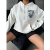 3 iplik şardonlu oversize kafa baskılı sweat beyaz
