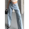 Baggy kar yıkama buz mavi jeans pantolon d2007