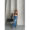 Baggy süper taş bıyık yıkama mavi jeans pantolon d2007