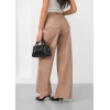 Deri geniş paça beli lastikli pantolon bej h263644