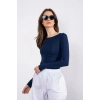 Kayık yaka uzun kollu bluz lacivert pt