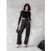 Kendinden ince kemerli deri pantolon siyah t1178