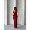 Krinkıl tek omuz uzun elbise bordo s25455