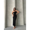 Krinkıl tek omuz uzun elbise siyah s25455