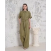 Kuşaklı gömlek yaka salaş tulum haki s255822
