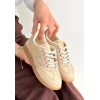 Lunga Bej Cilt Bağcıklı Spor Ayakkabı