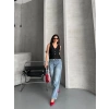 Palazzo straight kar yıkama jeans pantolon mavi d2008