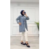 Taşlı tunik ceket kar yıkama orta mavi d2516