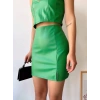 Tek yırtmaçlı arkadan fermuarlı deri etek yeşil s24475