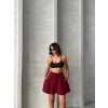 Volanlı keten şort bordo s255058