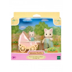 Adore Sylvanian Families Çiçekli Kedi Baba ve Bebek Arabası Seti