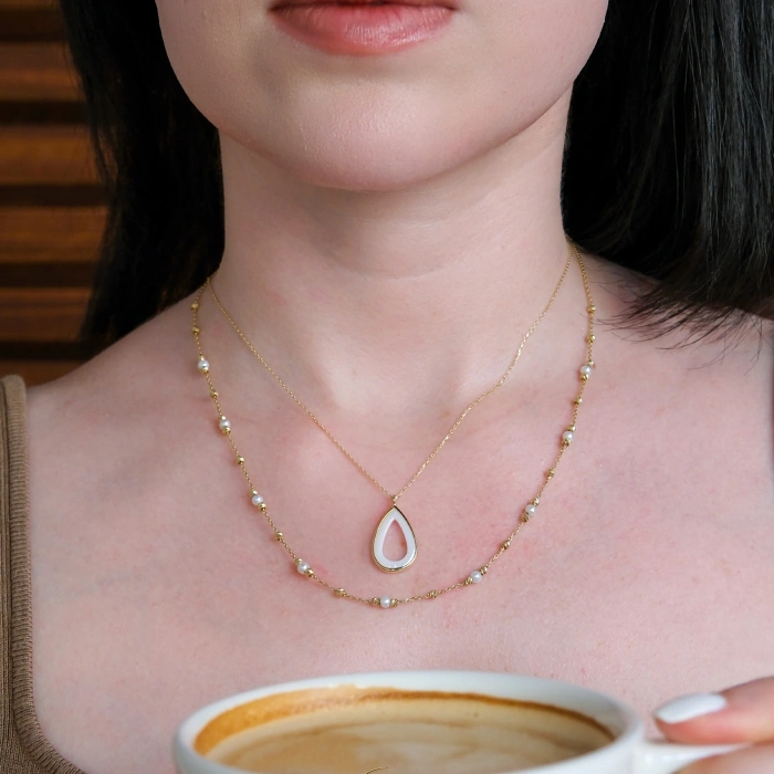 14 ayar Beyaz Damla Kolye