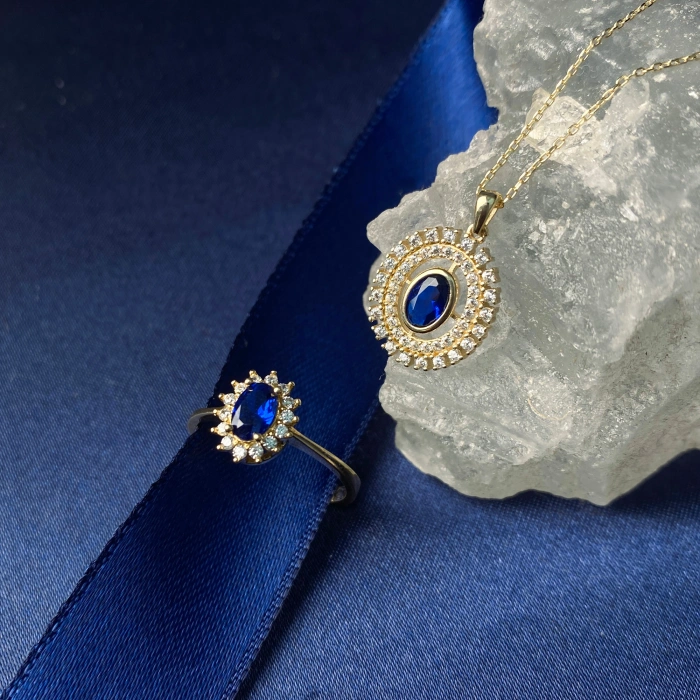 14 ayar Mavi Taşlı Yüzük